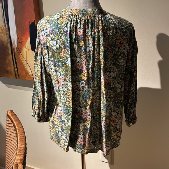 J. Jill Blue Green Floral Boxy Blouse Mandarin Collar, Size Small - Picture 4 of 7